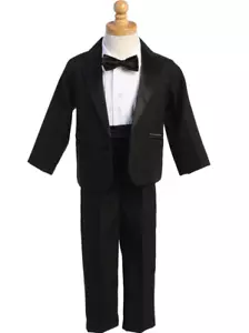5-Piece Tuxedo Single Breasted Satin Notch Lapel-Black - Picture 1 of 2