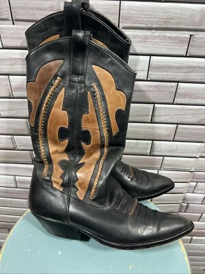Circle S Botas Vaqueras Mujer 7.5 Hechas a Mano En Brasil Negro Marrón Corte Trenza De Colección Foto 1 de 4
