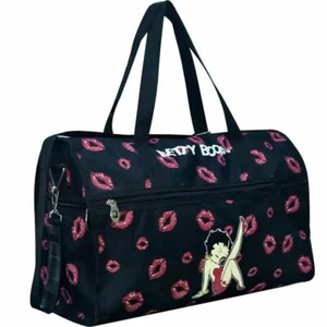 Betty Boop Black canvas Duffel Bag 19"  kick Sport travel Overnight Shoulder Pin - Picture 1 of 2