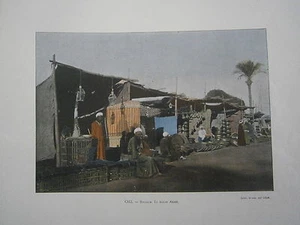 gravure 19° couleur Soudan mer rouge Souakim Le bazar Arabe - Imagen 1 de 1