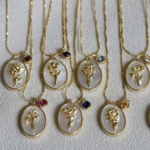 Geburtsmonat Blume Geburtsstein Halsketten für Frauen Muschel Münze Münze Ketten Geschenke - Bild 1 von 29