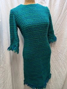 Vtg. 1960's Blue & Green Wool Yarn Knit Mod Dress by Maggi for Ros Atkins S - Picture 1 of 10