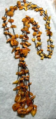 VINTAGE NATURAL HONEY COLOR BALTIC AMBER LONG NECKLACE with TASSEL - Image 1 of 4