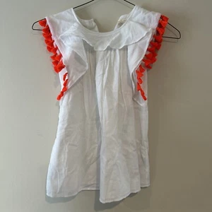 CREWCUTS size 5 Girls Spring Summer White Gauze Dress Orange Tassel Trim $59 - Picture 1 of 4
