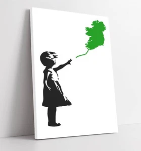 BANKSY GREEN IRELAND BALLOON GIRL -FRAMED CANVAS WALL ART PICTURE PRINT - Picture 1 of 2