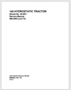1973 John Deere 140 Hydrostatic Lawn Tractor Service Manual 227 Pages - Picture 1 of 2