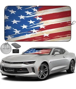 USA Flag Sun Shade 1Pc Foldable Car Window Suv/Sedan Blocks UV Rays Cool Small - Picture 1 of 7