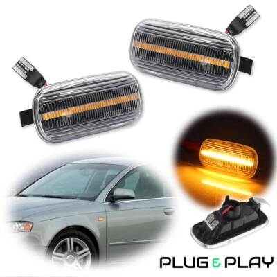 Clear Lens Front Side Marker Lights Amber LED Lamps For Audi A3 A4 A6 S4 S6 etc - Image 1 of 4