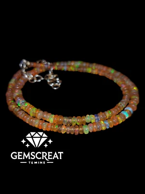 Colar de contas de pedra preciosa opala etíope natural 16" Wello fogo opala joia M98 - Imagem 1 de 3