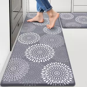 Cushioned Anti-Fatigue Kitchen Mats Set, Non-Slip Waterproof Grey Rugs 17.3"x30" - Picture 1 of 12