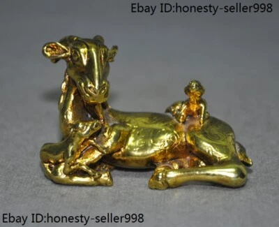 Antigua estatua china de 3"" de bronce de oro de 24k Feng Shui riqueza animal oveja cabra Foto 1 de 4