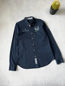 La Martina Maserati Button Up Shirt Long Sleeve Embroidered Blue Mens L Size - Picture 1 of 13