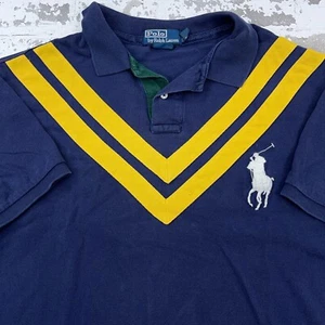 Vintage Ralph Lauren Polo Shirt Men XL Blue Yellow White Big Pony Rugby Y2K Fade - Picture 1 of 11