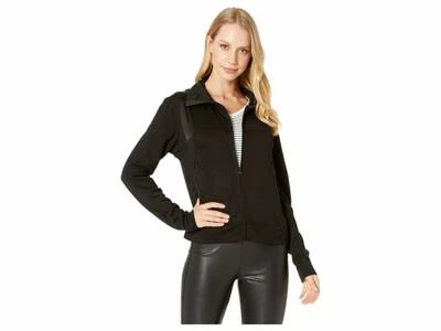 New $399 Blanc Noir Wome's Black Mesh & Faux-Leather Detail Hoodie Jacket Size L - Image 1 of 2