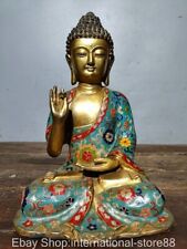 12" Old Chinese Cloisonne Copper Buddhism Shakyamuni Amitabha Buddha Statue