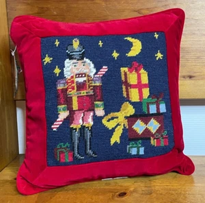NEW Toy Soldier Wool Needlepoint Throw Pillow & Cover Christmas Nutcracker 14" - Picture 1 of 3