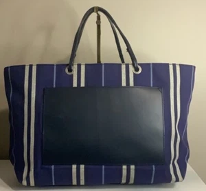 Burberry Striped Blue Jacquard Leather and Canvas Tote Bag (18.5" x 9.5") - Picture 1 of 11