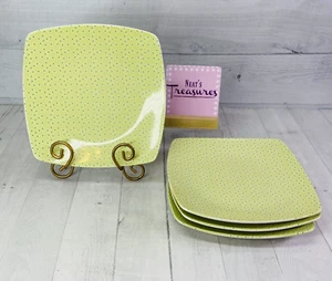 TR Trish Richman 2005 Yellow FLORAL Blue Square Stoneware Lunch Plates Set of 4 - Picture 1 of 10