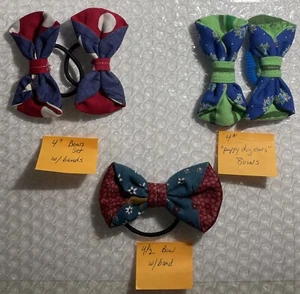 Lazos para el cabello hechos a mano para niñas - 4" con bandas (2 juegos) y 4 1/2" con banda (1 lazo) - Imagen 1 de 1