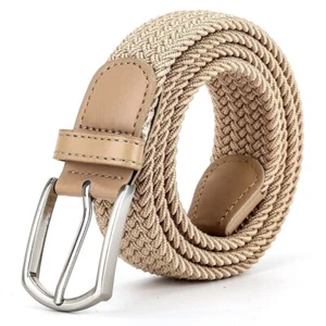 Women Men Waistband Stretch Waist Straps Braided Woven Canvas Buckle Belt - Picture 1 of 20