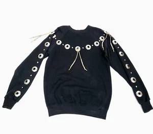 VTG Hanes Womens Sweater S Black Concho Studded Leather String Western Made USA - Picture 1 of 16