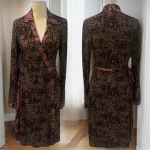 Hale Bob Brown and Blush Leopard Print Wrap Dress Women’s Size M - Picture 1 of 10