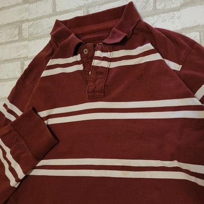 Polo de rugby pesado manga larga a rayas rojo borgoña blanco Urban Pipeline XXL para hombre Foto 1 de 4