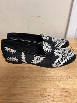 Mujer Zalo Zapatos Planos Bordados Blanco y Negro Talla 8M Foto 1 de 4