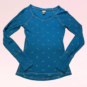 vintage 2000s hipster grunge fairy thermal sparrow bird blue green top M flawed - Picture 1 of 10
