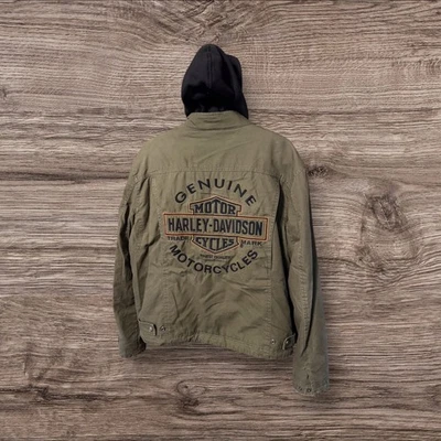 Harley Davidson Military Green 3 in 1 Riding Jacket w/ Zip out Hooded Vest Sz M - Image 1 of 4