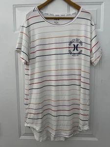 Hurley Women's Loungewear Shirt - White Multicolor Pastel Striped - Size M - Picture 1 of 3
