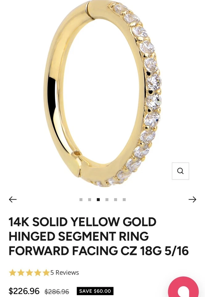 ANILLO NARIZ SEGMENTO BISAGRAS ORO AMARILLO SÓLIDO 14K CARAMELO CUERPO ADELANTE CIRCONITA CALIBRE 18 🆕 Foto 1 de 4