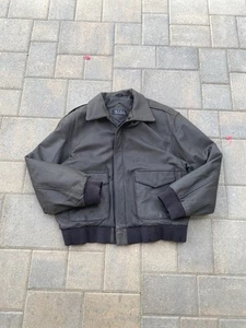 VINTAGE US Wings style Leather Bomber Jacket Mens L Military Flight A-2 Brown - Picture 1 of 6
