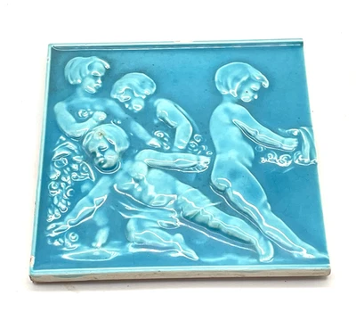 Antike Wandfliese Jugendstil Wandkachel Kachel Fliese Relief Art Nouveau 15cm - Bild 1 von 4