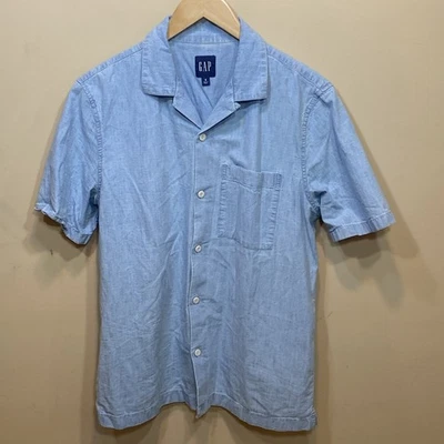 Gap Button Up Denim Shirt Size Small S Mens Rare Loop Collar Casual 90s Vintage - Image 1 of 4