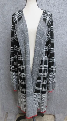 Notations Woman Cardigan Womens 3X Black White Open Front Plaid Herringbone - Image 1 of 4