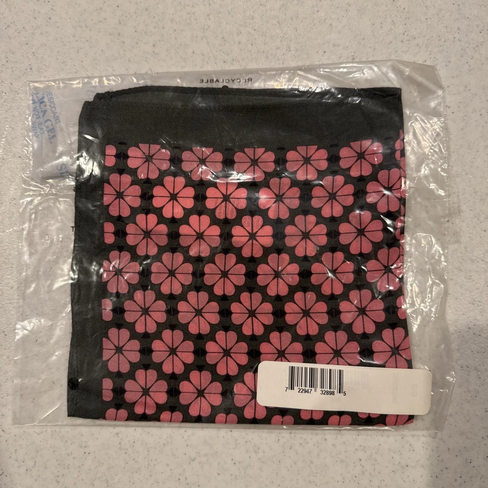 Kate Spade New York 100% Silk Scarf Pink Flower Heart 11.5"x11.5" Pocket Square - Image 1 of 1