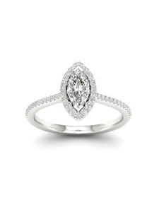 10K White Gold 1/3ct TDW Marquise Diamond Halo Engagement Ring - Picture 1 of 7