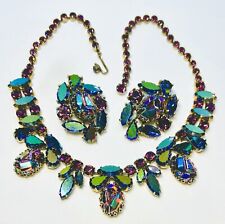 Fabulous Signed Schiaparelli Purple Glass Necklace And Earring Set-Rare Design