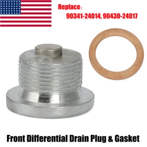 1 Set For Toyota FRONT DIFFERENTIAL DRAIN PLUG&GASKET 90341-24014 & 90430-24017 - Foto 1 di 10