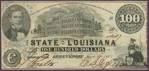 1863 State of Louisiana Shreveport, LA $100 CR-11 No.4047 (L0299) - Picture 1 of 2
