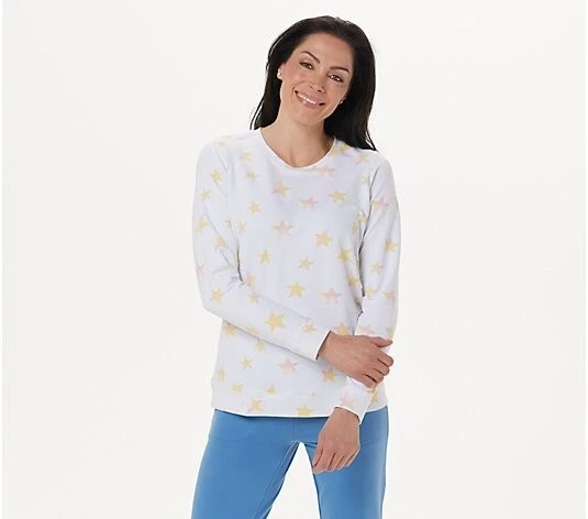 Denim&Co.Active Printed French Terry Long-Sleeve Sweatsh Yellow Multi XS A396677 - Image 1 of 1