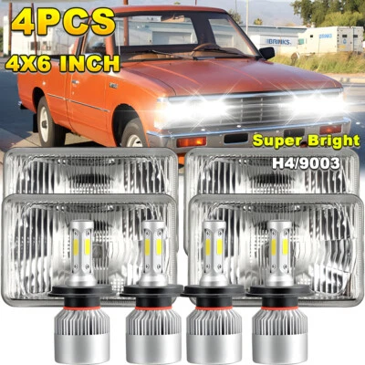 4pcs 4x6" LED Headlights Hi-Lo Beam For Nissan 720 Pickup 200SX Coupe 1983-1986 - Image 1 of 4