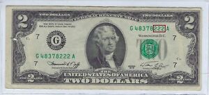 US$2 FRN Fancy SN TRIO 222 Rare date 1976 Chicago 7G Fine as it has PH . FN55
