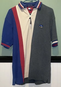 VTG Tommy Hilfiger Polo Colorblock Shirt 1/4 Zip Big Logo Distressed Men’s M 90s - Picture 1 of 13