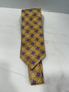 Bespoke Carolina - Men's Purple Square 100% Silk Neck Tie Geometric Gold Tone - Picture 1 of 5