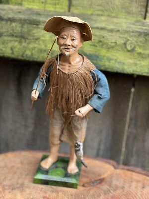 Antique Chinese fisherman paper mache figure model hand painted statue folk art - Image 1 of 4