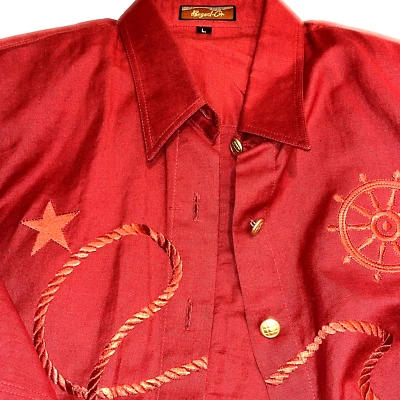 Beautiful Vintage Beged-Or Designer Women's L Red Button-Down Embroidered Shirt - Image 1 of 4