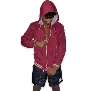 H&M Nylon Baseball Giacca con Cappuccio Medio Lucido Granata Bordeaux Rosso - Foto 1 di 9