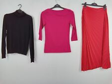 M&S 3Pcs Red Pleated Skirt Black Roll Neck Jumper Pink Top Bundle Size 8 New F2